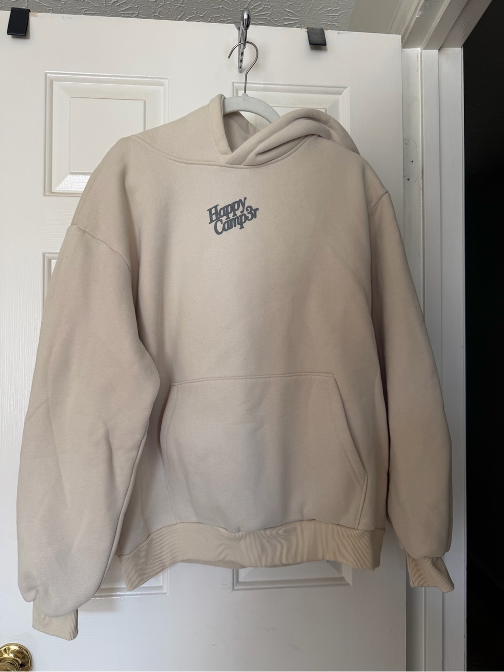 Happy Camper Beige Crewneck Hoodie - Men's Pullover